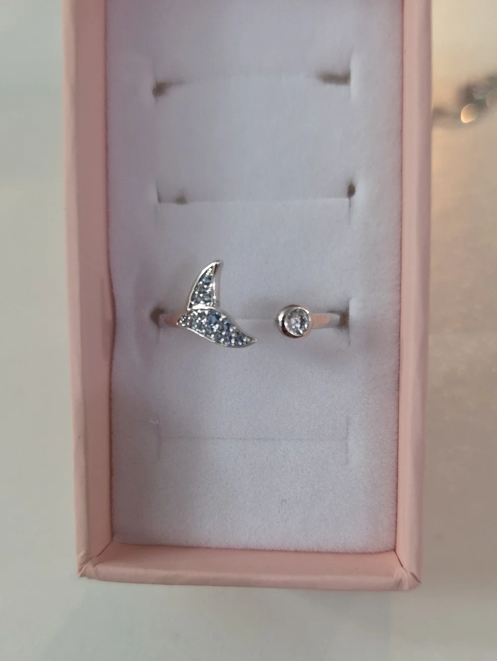Silver Whale Tail and CZ Blue Stones Open Ring - Silver, Size 9, Pearl Time